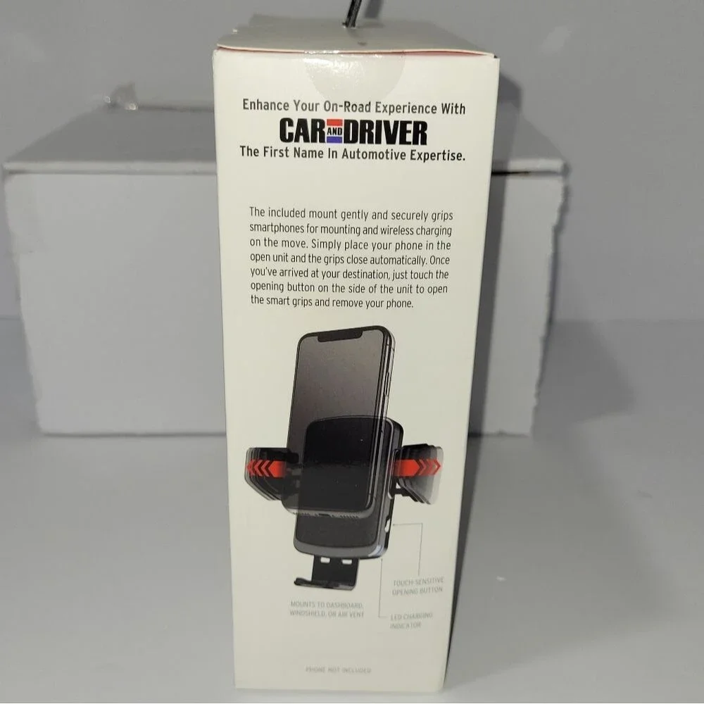 Car And Driver Black Wireless Charging Phone Mount Holder Kit